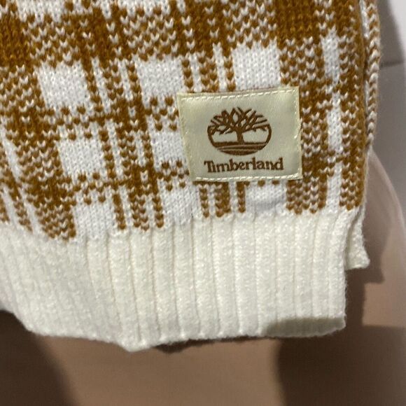 Timberland Unisex Cream Tan Buffalo Plaid Knit Rectangular Scarf One Size - Picture 6 of 7